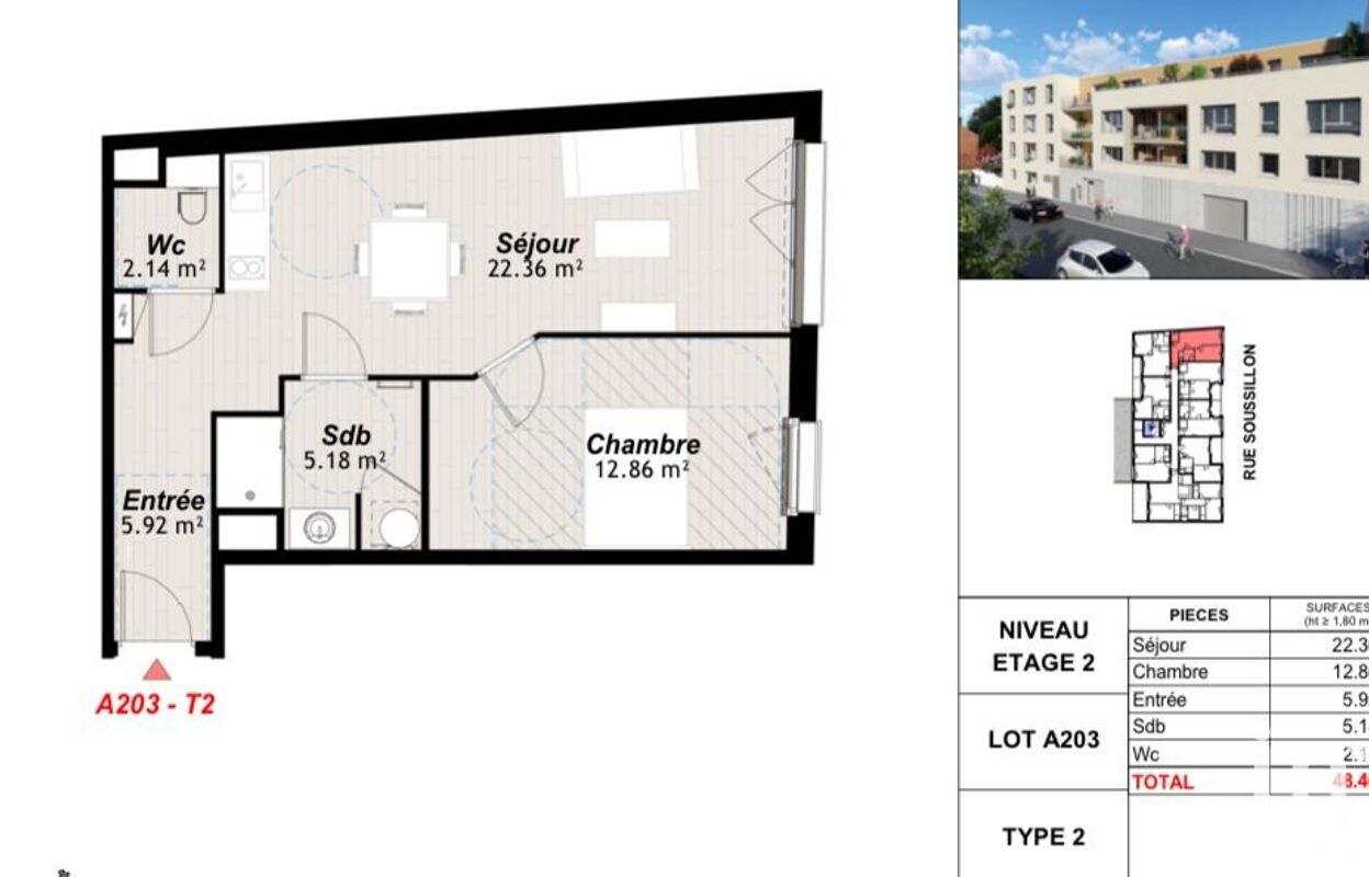 appartement 2 pièces 48 m2 à vendre à Reims (51100)