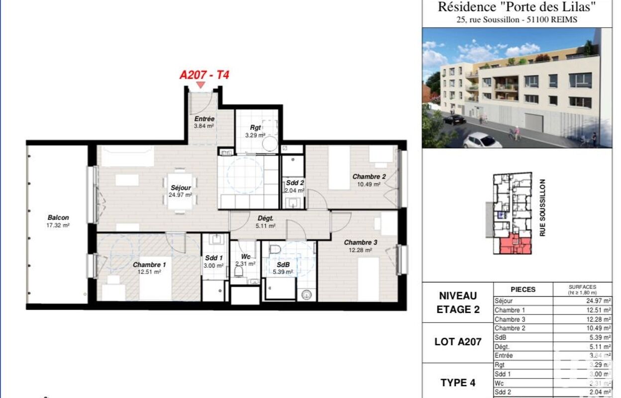 appartement 4 pièces 84 m2 à vendre à Reims (51100)