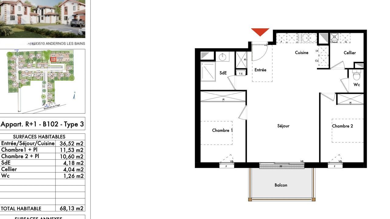 appartement 3 pièces 68 m2 à vendre à Andernos-les-Bains (33510)