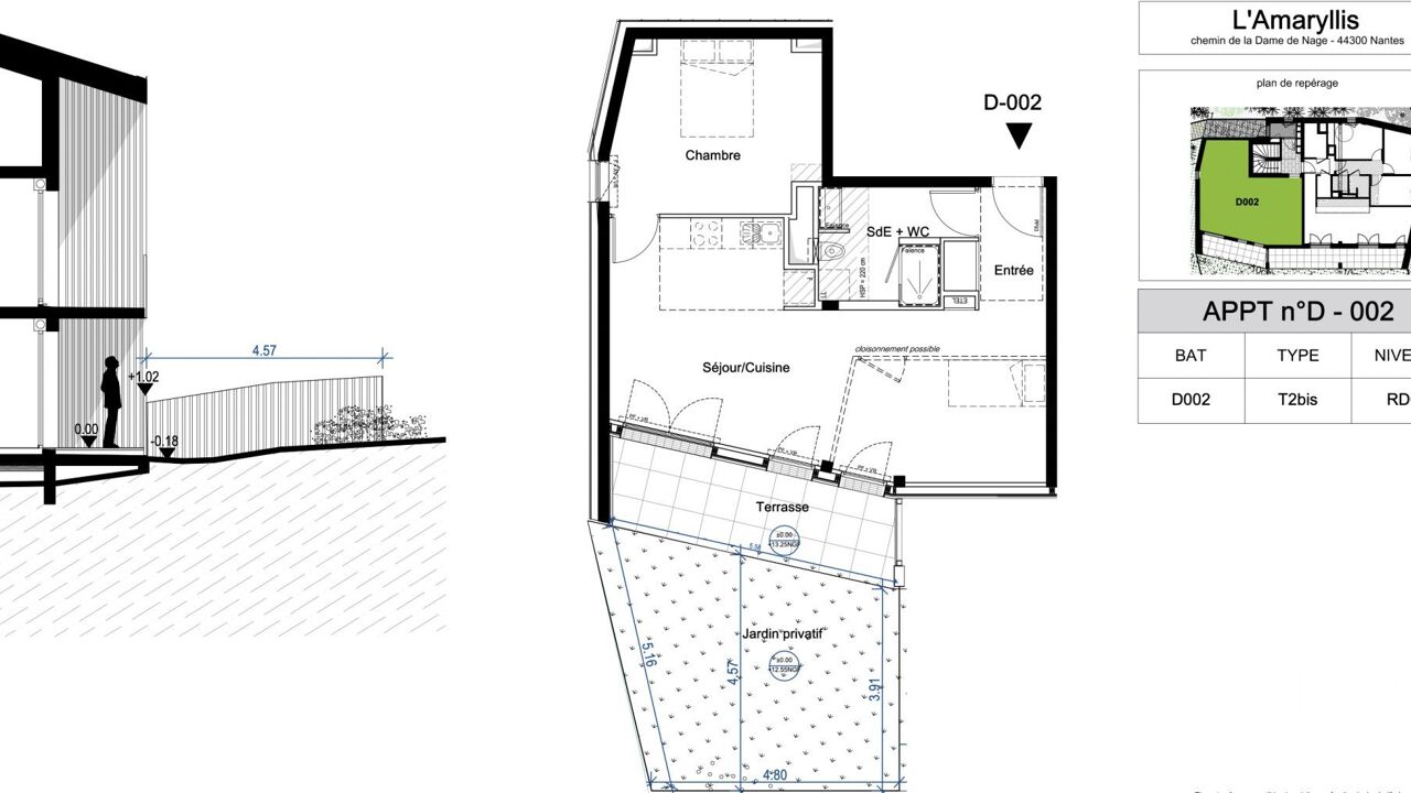 appartement 2 pièces 54 m2 à vendre à Nantes (44300)