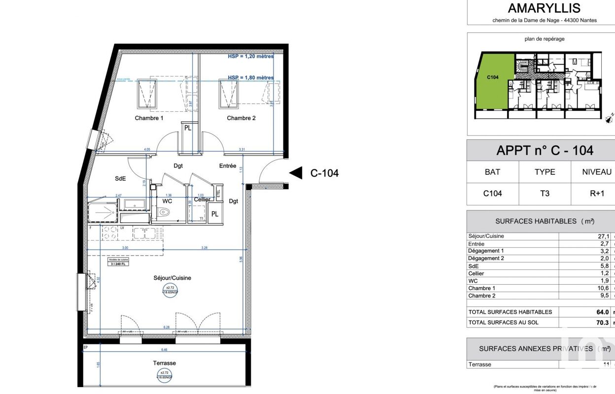 appartement 3 pièces 64 m2 à vendre à Nantes (44300)