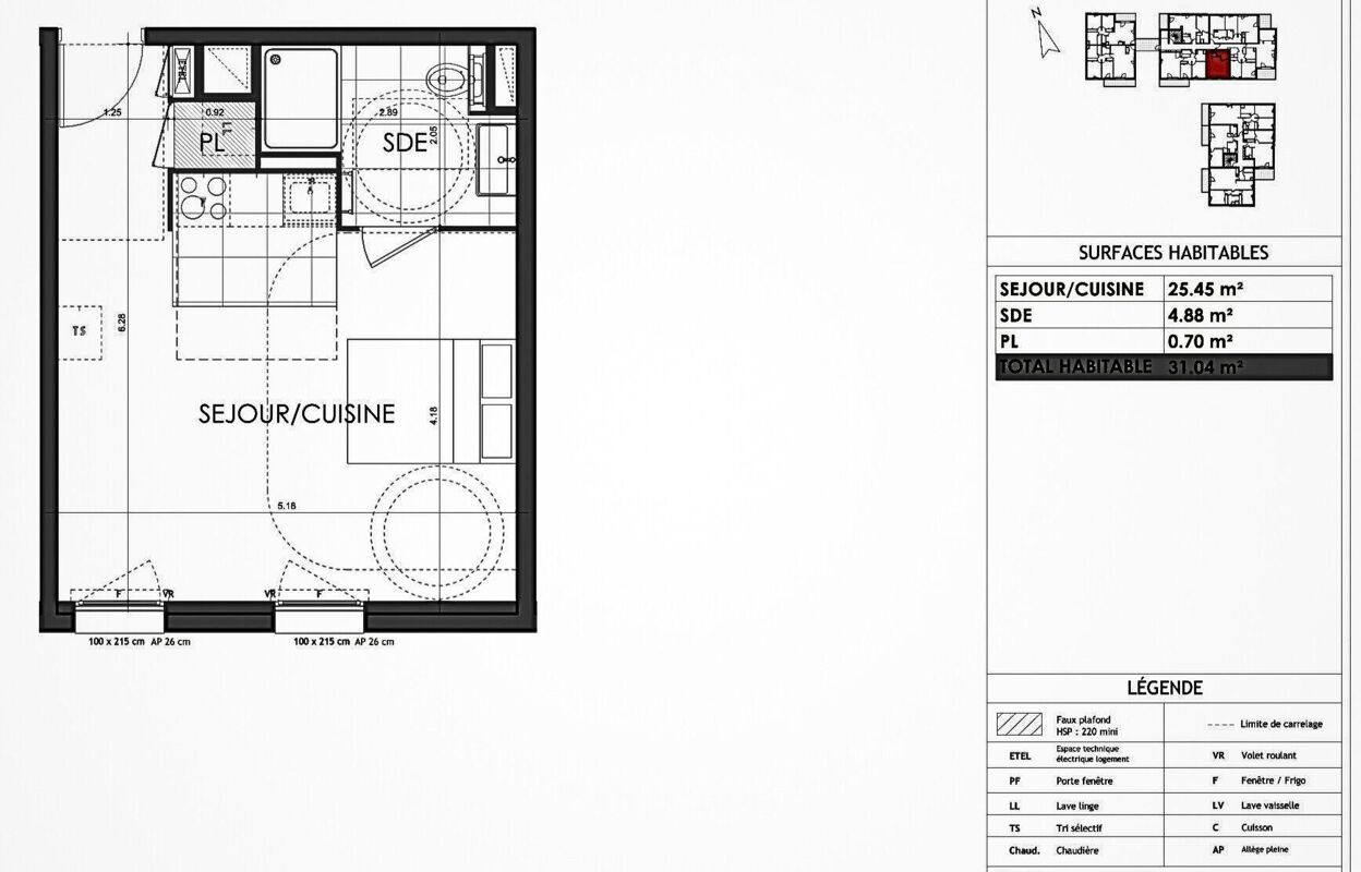 appartement 1 pièces 31 m2 à vendre à Rennes (35000)