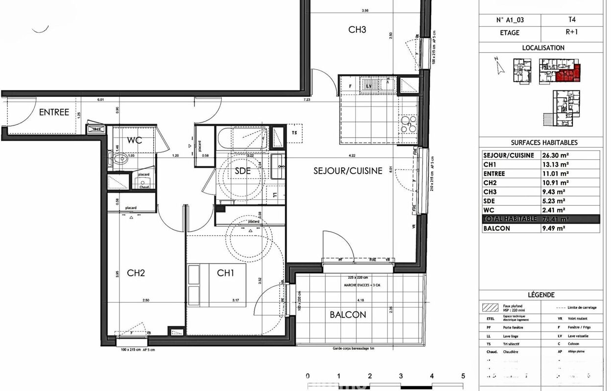 appartement 4 pièces 78 m2 à vendre à Rennes (35000)