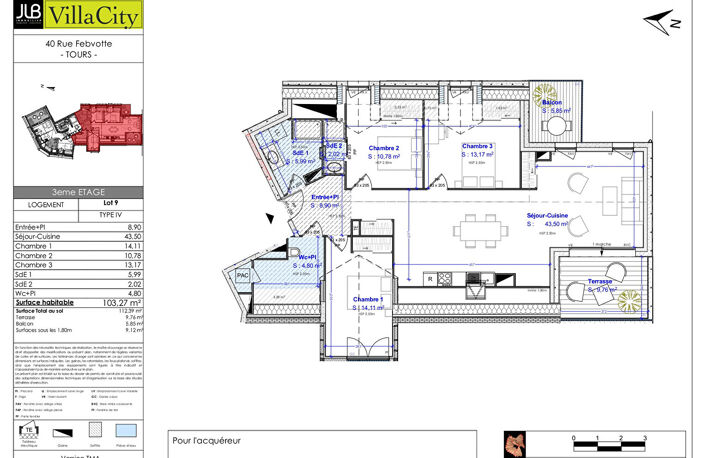 APPARTEMENT TOURS 4 PIÈCES 103.27 M² AVEC PARKING ET TERRASSE — photo 2