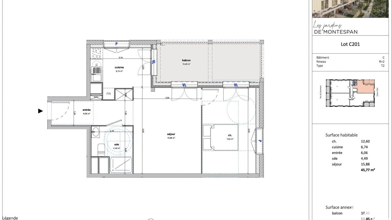 appartement 2 pièces 46 m2 à vendre à Bussy-Saint-Georges (77600)