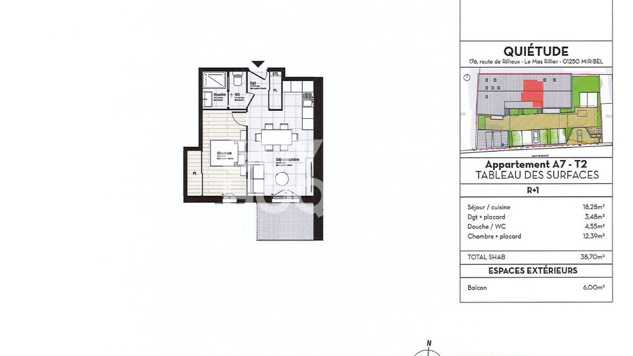 appartement 2 pièces 38 m2 à vendre à Miribel (01700)