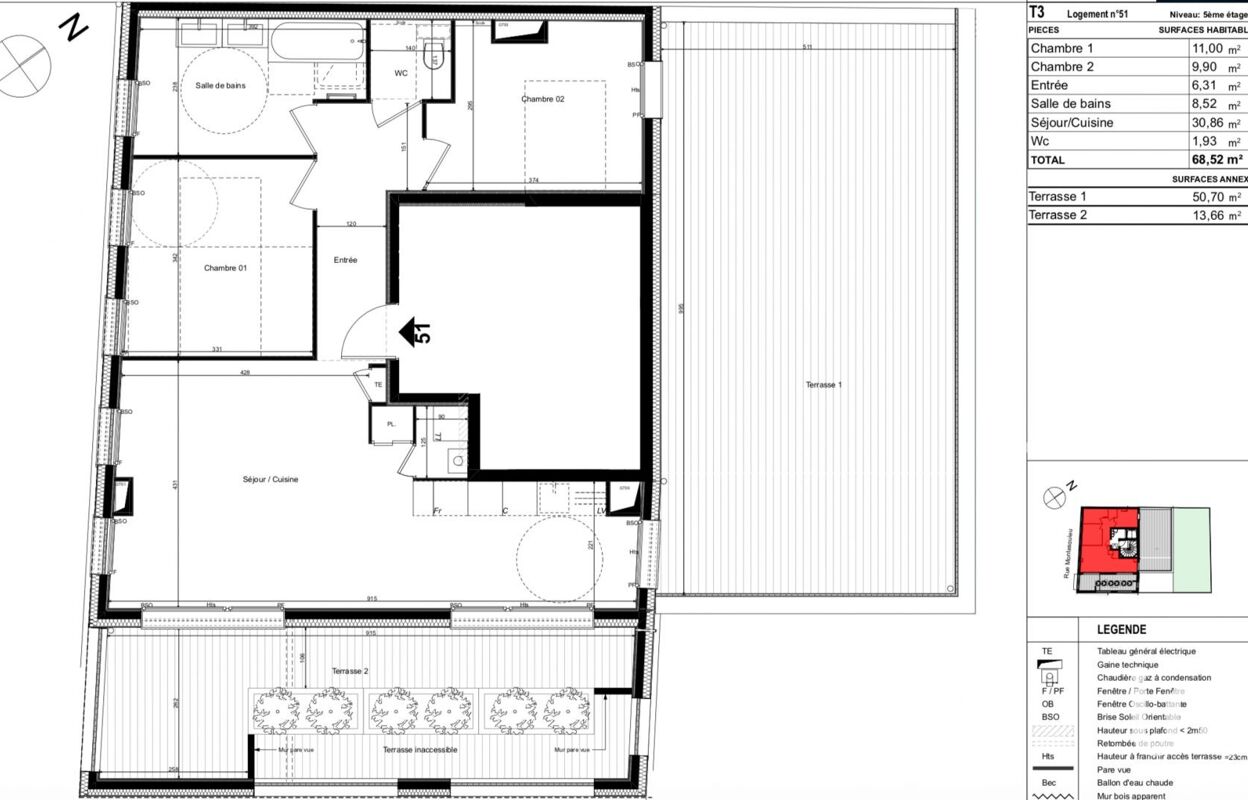 appartement 3 pièces 68 m2 à vendre à Lyon 7 (69007)
