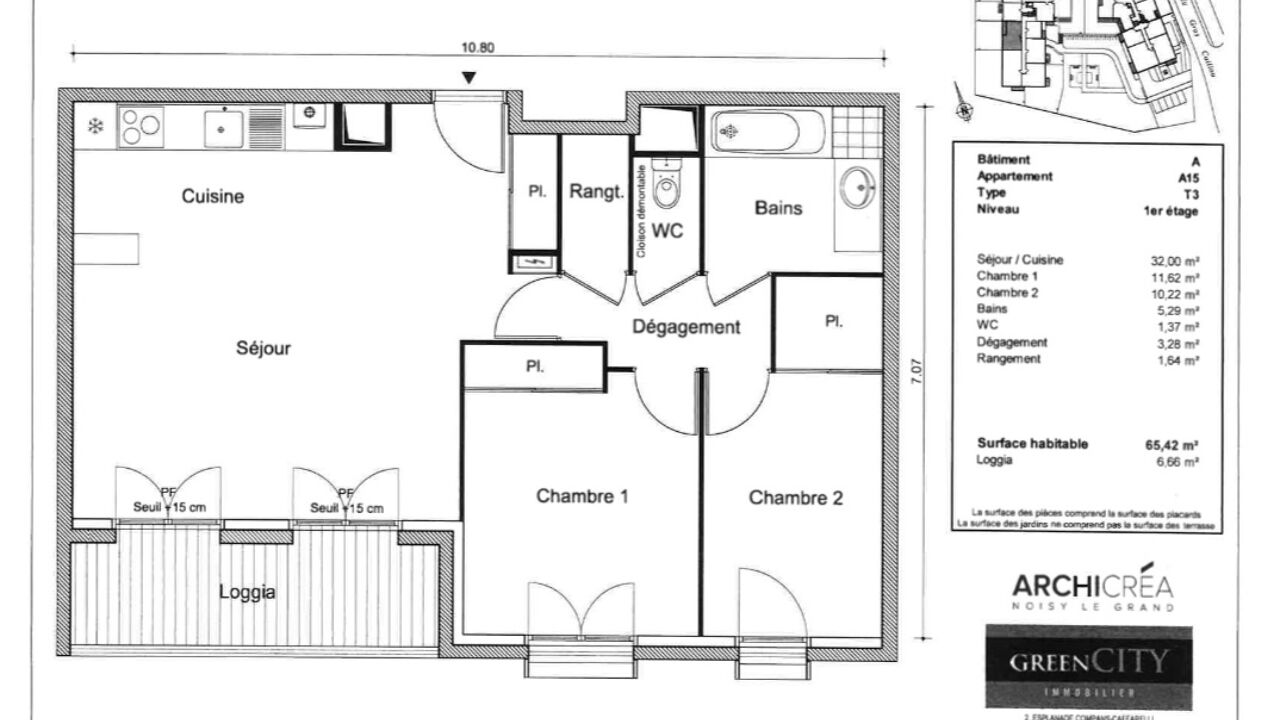appartement 3 pièces 65 m2 à louer à Cesson (77240)