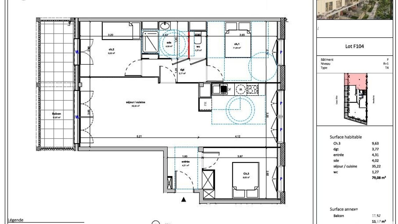 appartement 4 pièces 79 m2 à vendre à Bussy-Saint-Georges (77600)