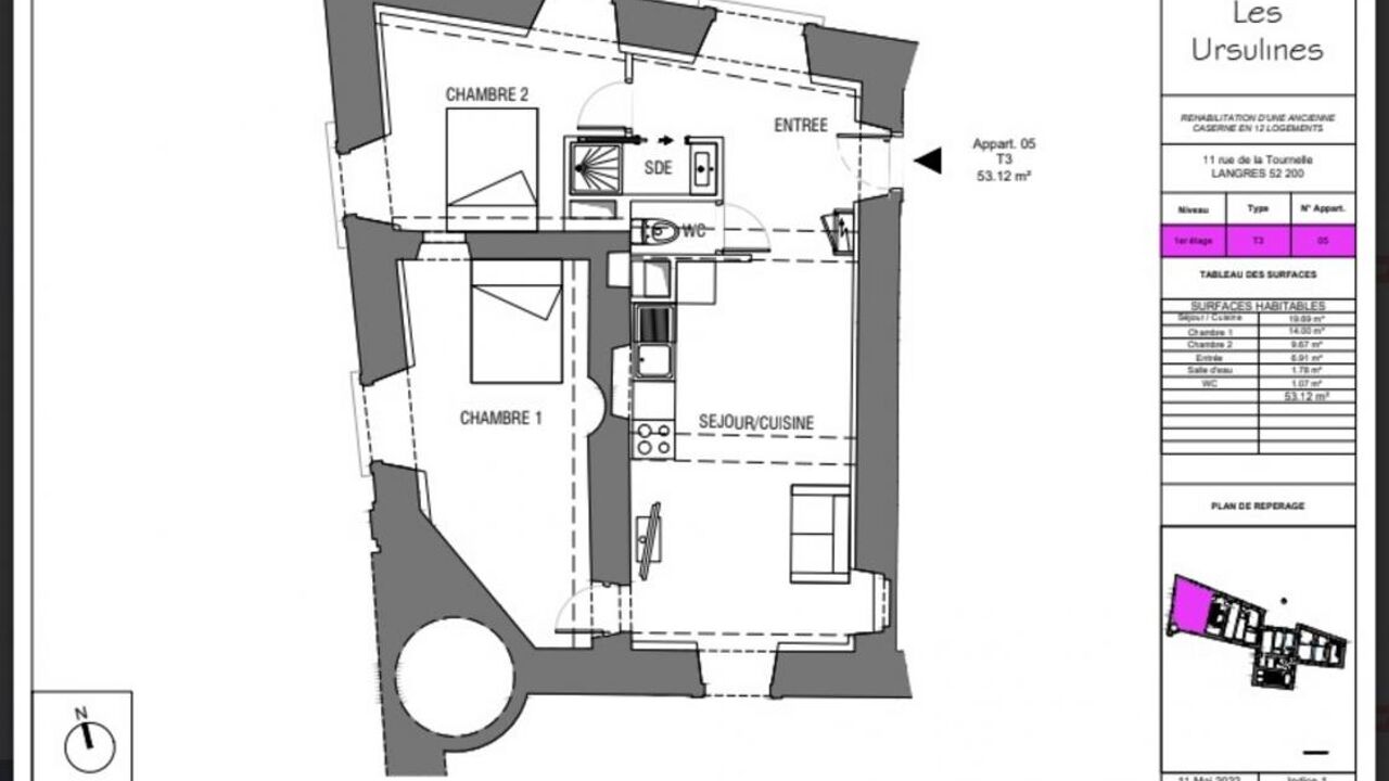 appartement 3 pièces 53 m2 à vendre à Langres (52200)