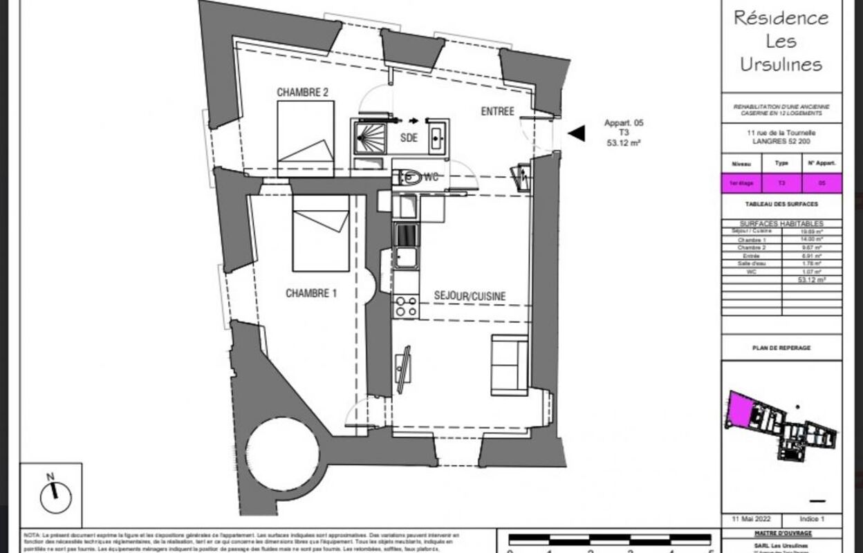 appartement 3 pièces 53 m2 à vendre à Langres (52200)