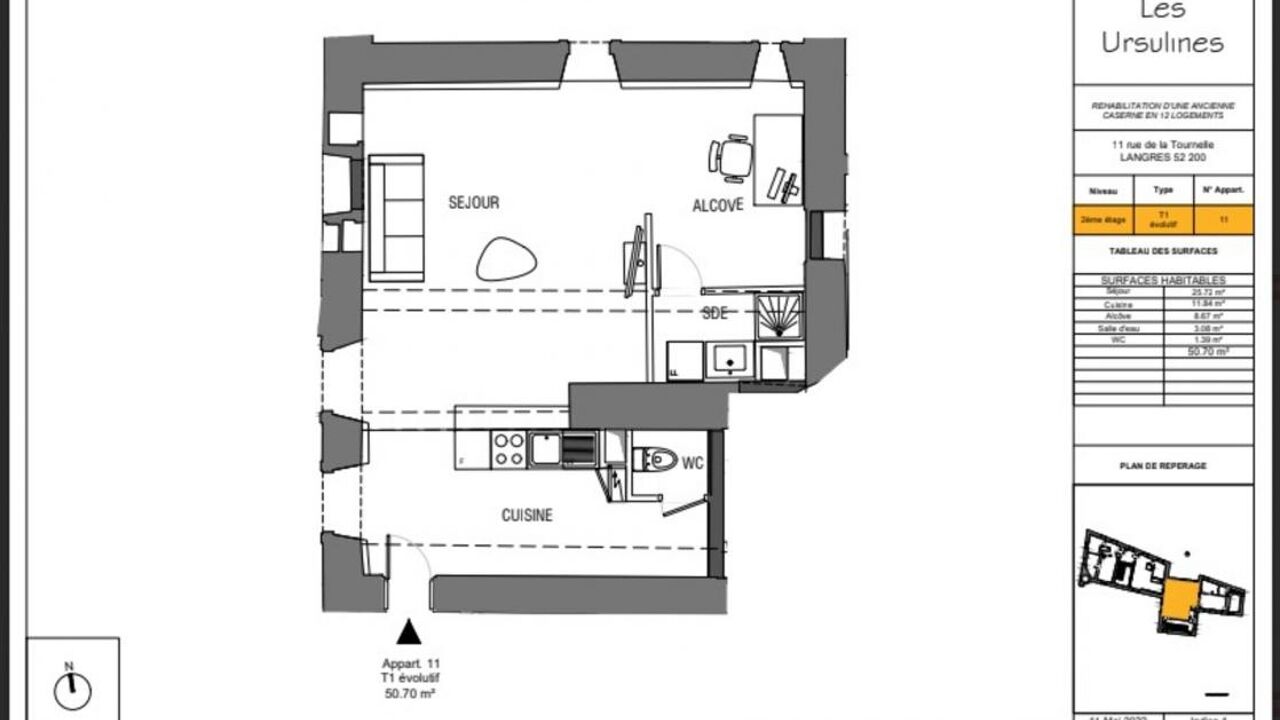 appartement 1 pièces 50 m2 à vendre à Langres (52200)