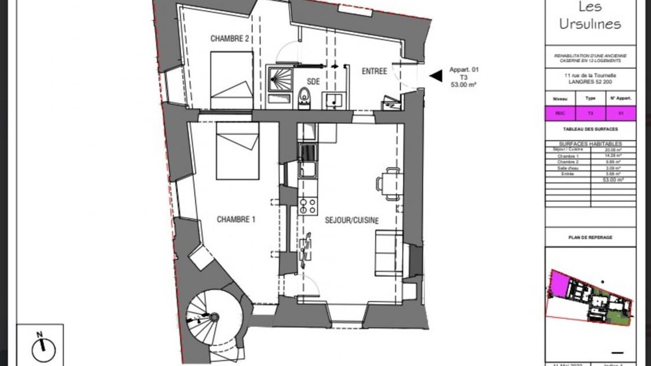 appartement 3 pièces 53 m2 à vendre à Langres (52200)