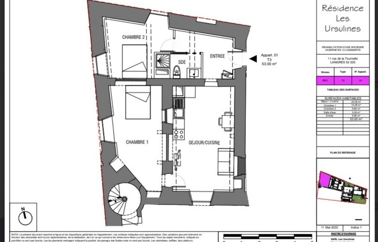 appartement 3 pièces 53 m2 à vendre à Langres (52200)