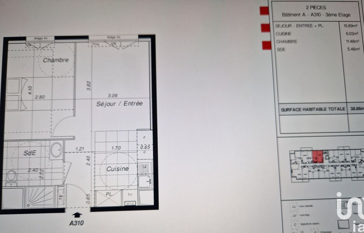 appartement 2 pièces 38 m2 à vendre à Dammarie-les-Lys (77190)