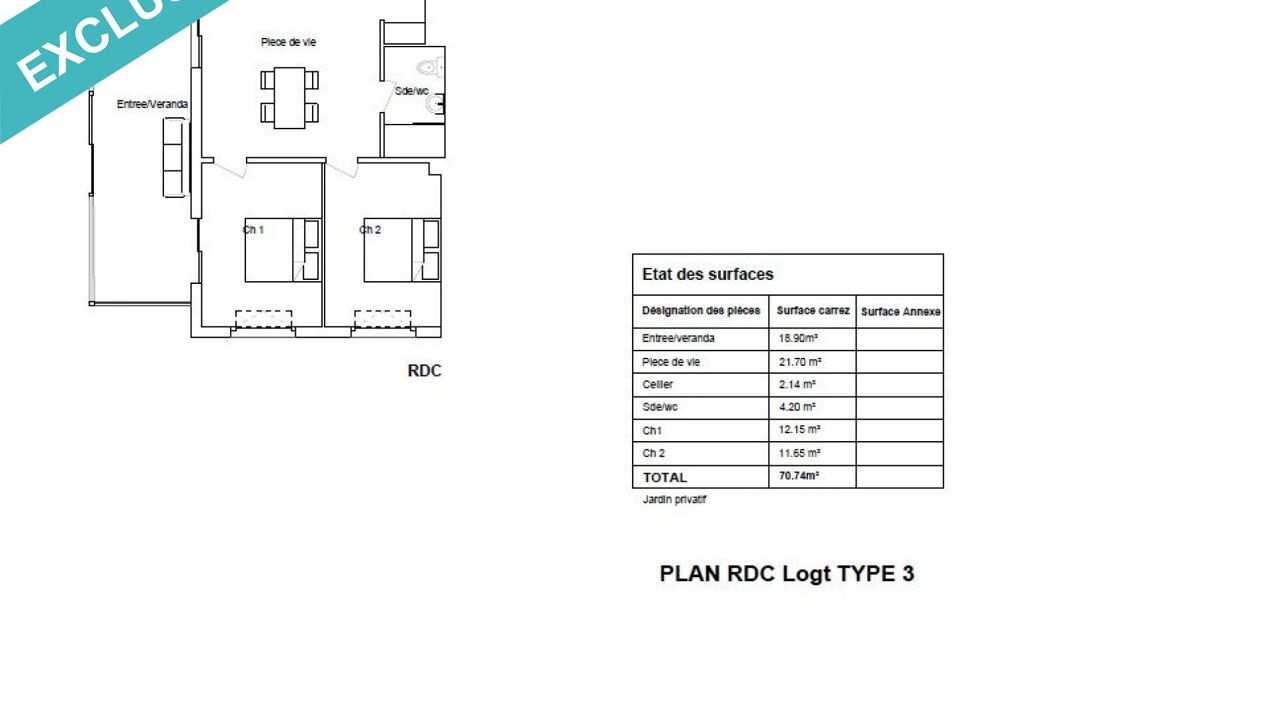 appartement 3 pièces 69 m2 à vendre à Le Porge (33680)