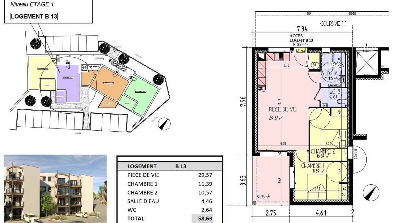 appartement 3 pièces 58 m2 à vendre à Les Herbiers (85500)