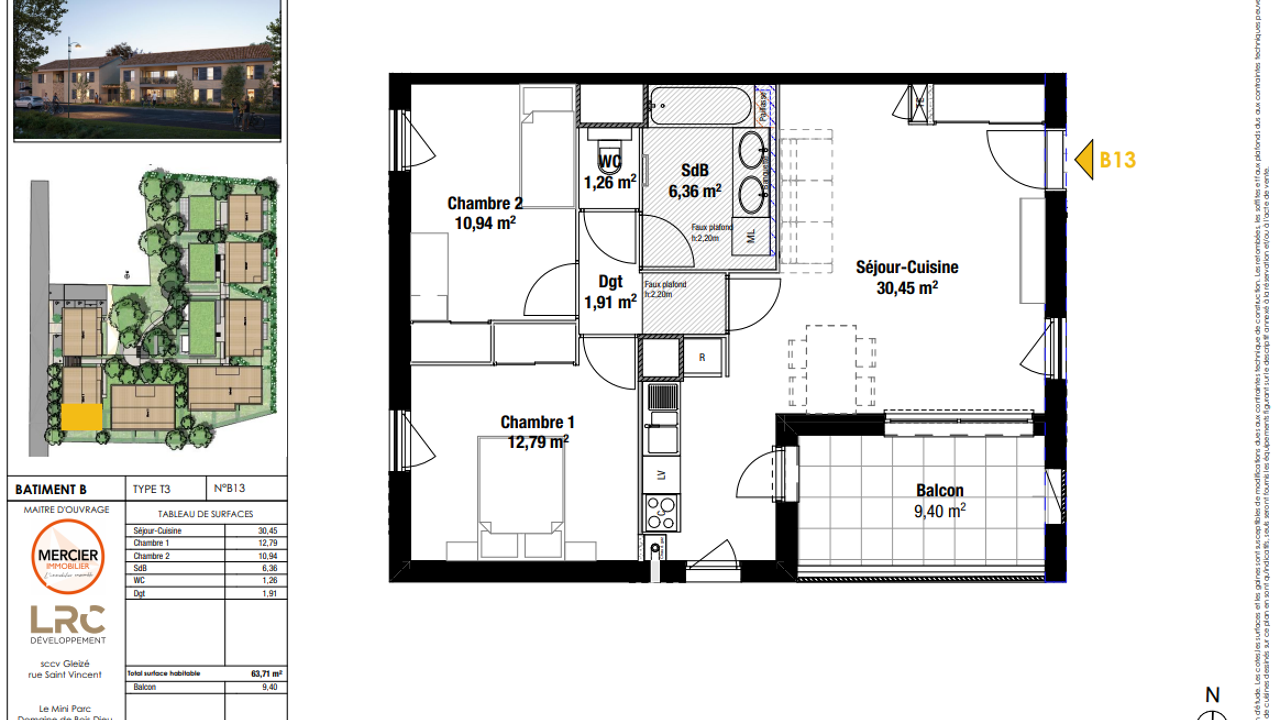 appartement 3 pièces 65 m2 à vendre à Gleizé (69400)