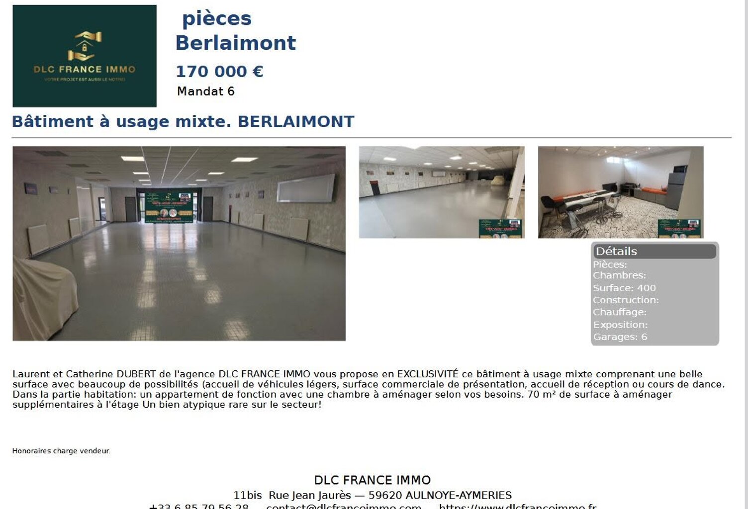 Vente garage  400 m² Berlaimont (59145) — photo 1