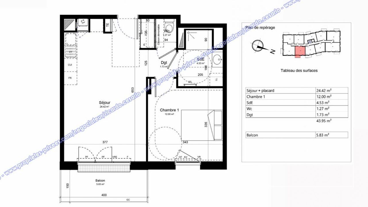 appartement 2 pièces 43 m2 à vendre à Guilvinec (29730)