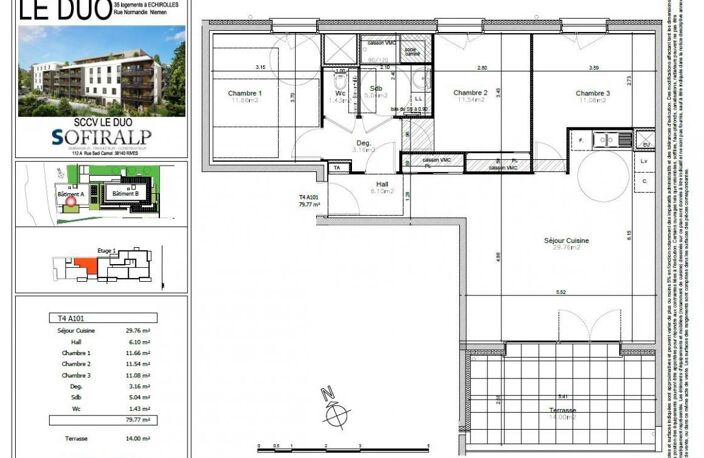 ÉCHIROLLES - APPARTEMENT T4 DE 79,77 m² CARREZ AVEC TERRASSE DE 14 m² ET GARAGE 19,17 m² — photo 4