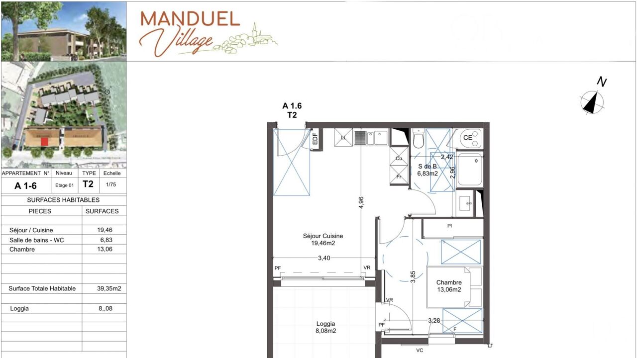 appartement 2 pièces 39 m2 à vendre à Manduel (30129)