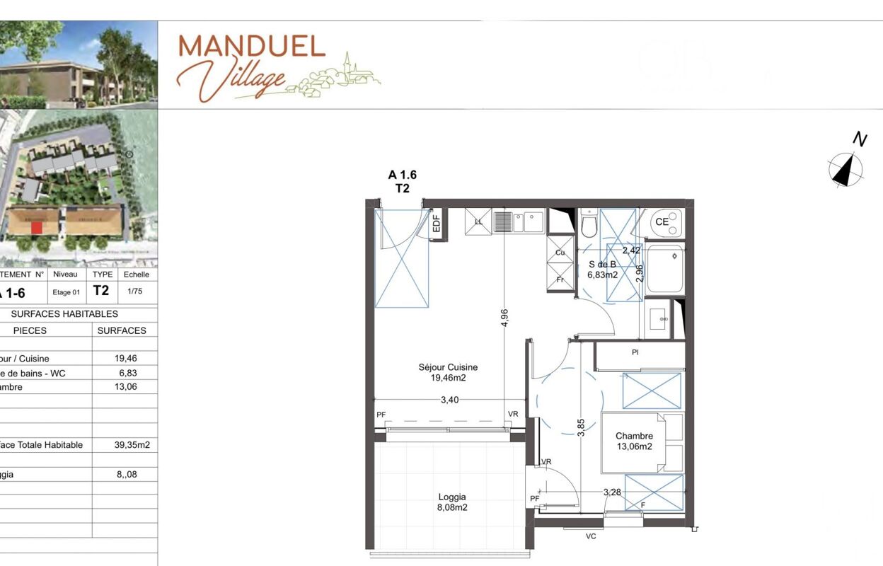 appartement 2 pièces 39 m2 à vendre à Manduel (30129)