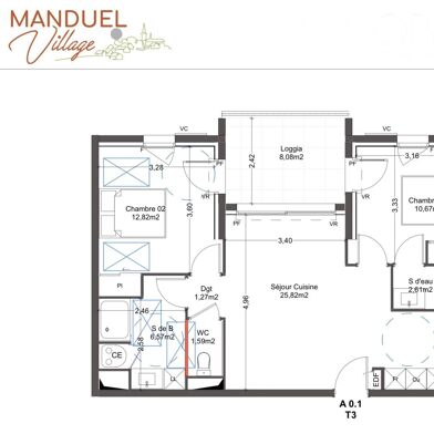 Appartement 3 pièces 61 m²