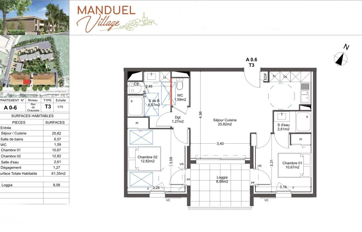 appartement 3 pièces 61 m2 à vendre à Manduel (30129)
