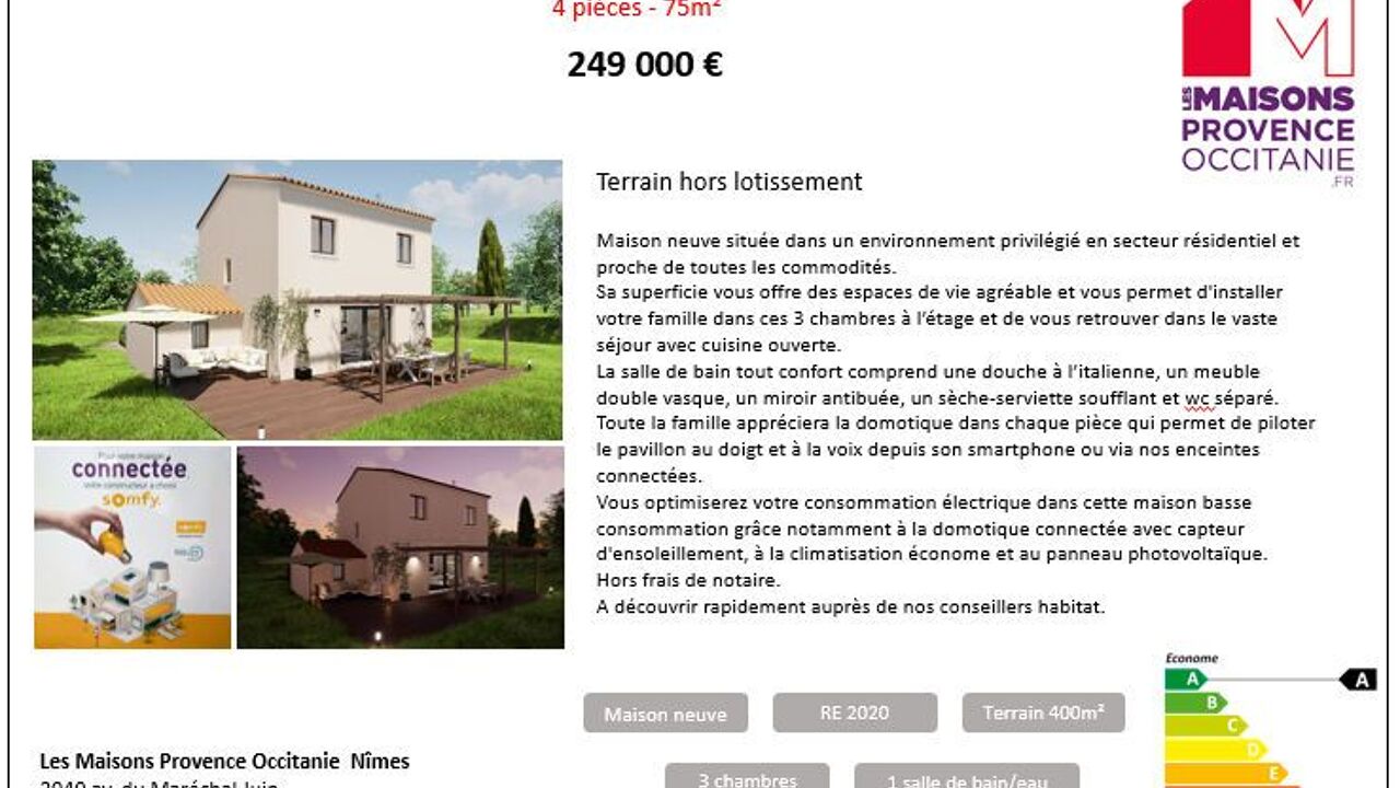 maison 4 pièces 75 m2 à vendre à Cabrières (30210)