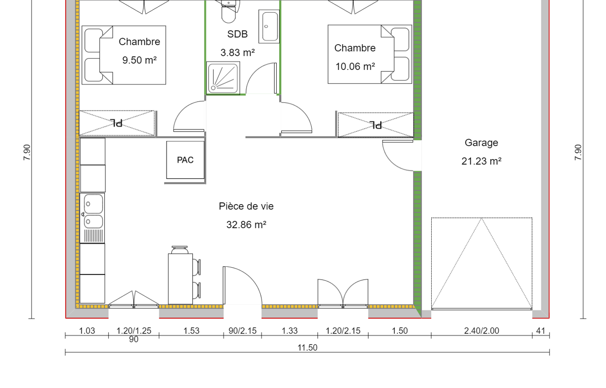 maison 3 pièces 56 m2 à vendre à Jardin (38200)