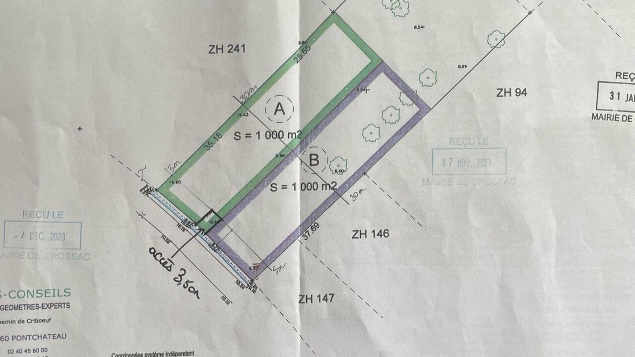 terrain  pièces 1000 m2 à vendre à Crossac (44160)