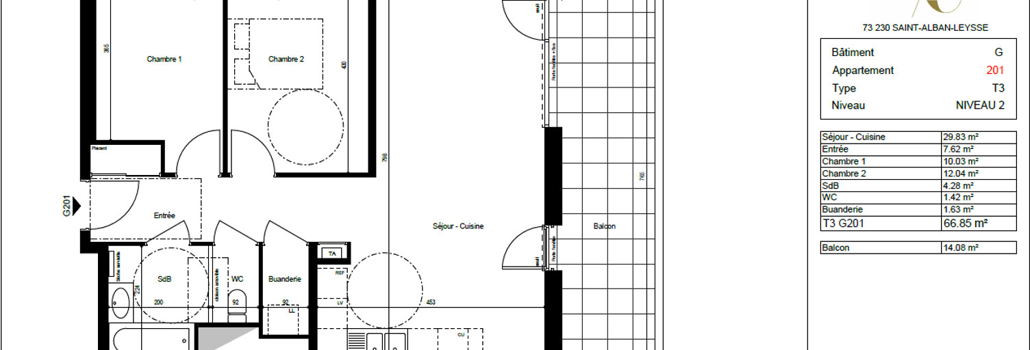 Appartement 3 Pièces  m² à vendre à Saint-Alban-Leysse (73230)