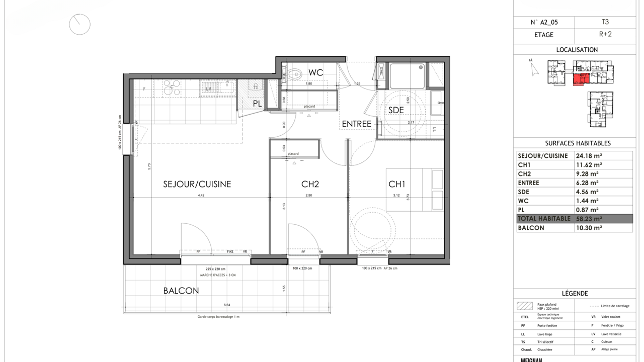 appartement 3 pièces 58 m2 à vendre à Rennes (35000)