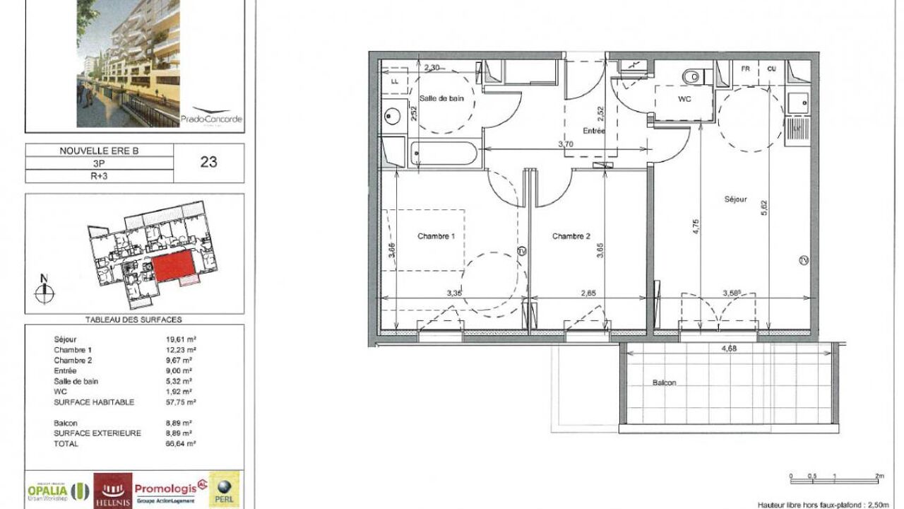 appartement  pièces 57 m2 à louer à Castelnau-le-Lez (34170)