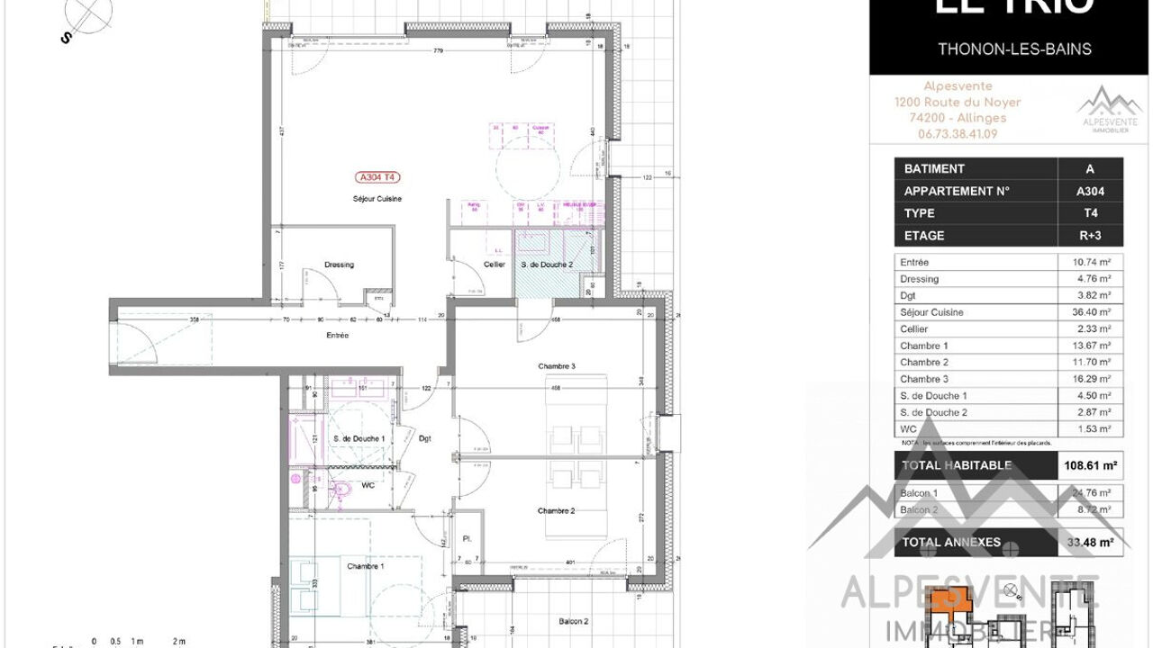 appartement 4 pièces 108 m2 à vendre à Thonon-les-Bains (74200)