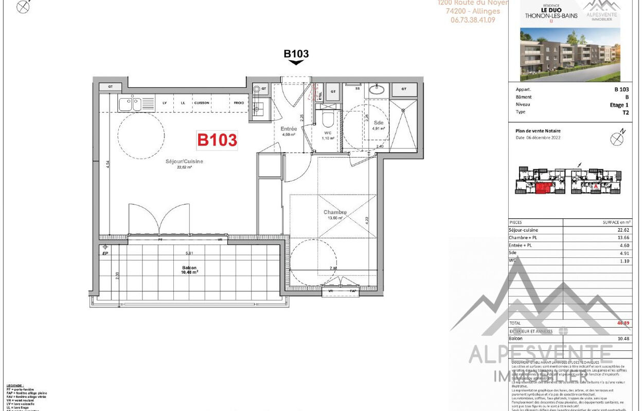 appartement 2 pièces 46 m2 à vendre à Thonon-les-Bains (74200)