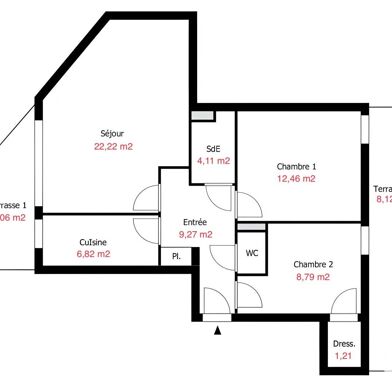 Appartement 3 pièces 66 m²