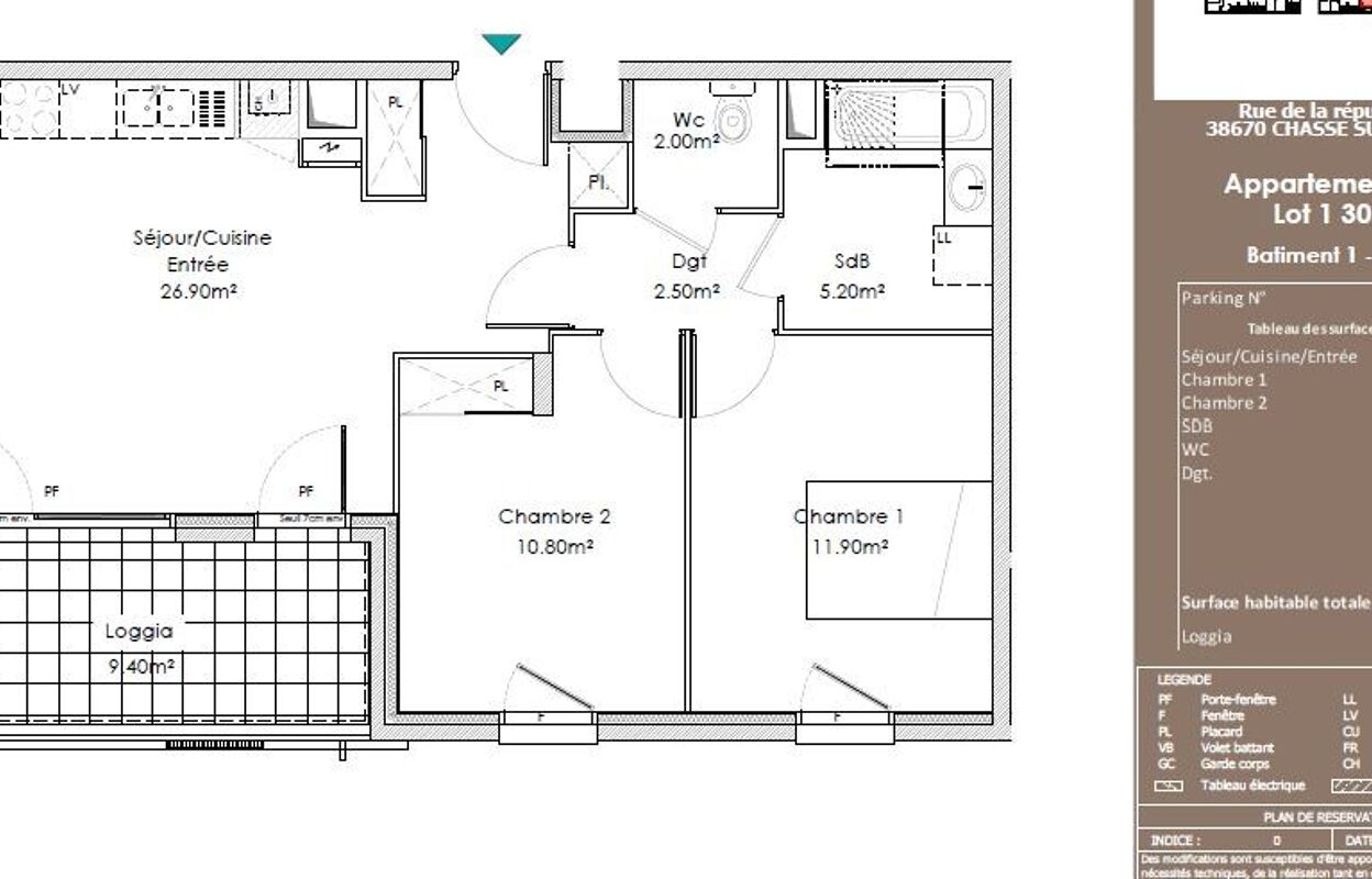 appartement 3 pièces 59 m2 à louer à Chasse-sur-Rhône (38670)