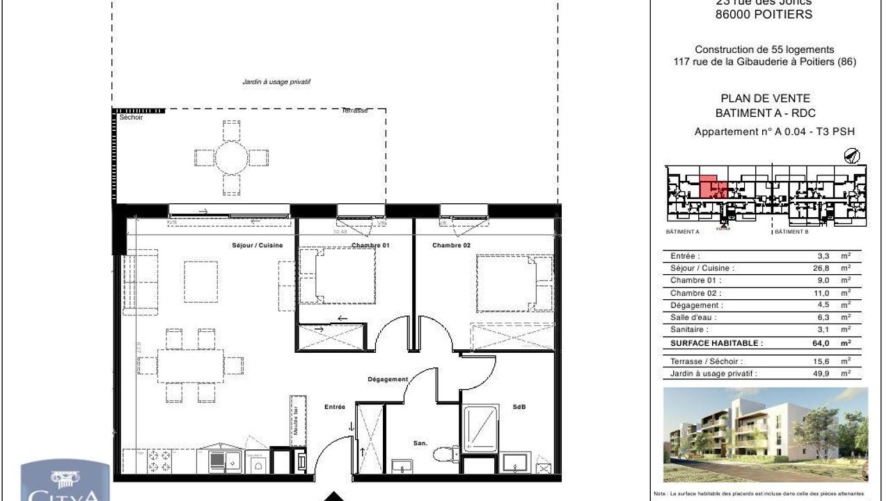 appartement 3 pièces 64 m2 à louer à Poitiers (86000)