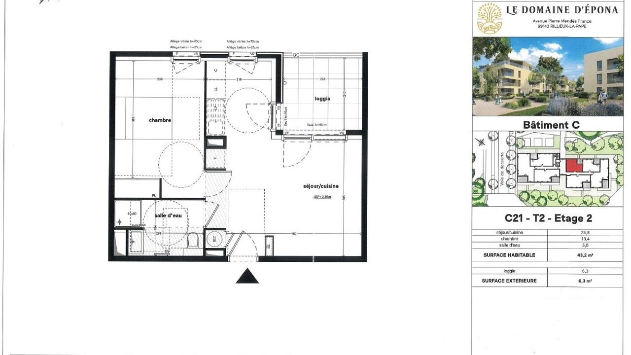 appartement 2 pièces 43 m2 à louer à Rillieux-la-Pape (69140)