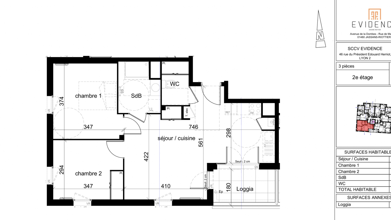 appartement 3 pièces 59 m2 à louer à Jassans-Riottier (01480)