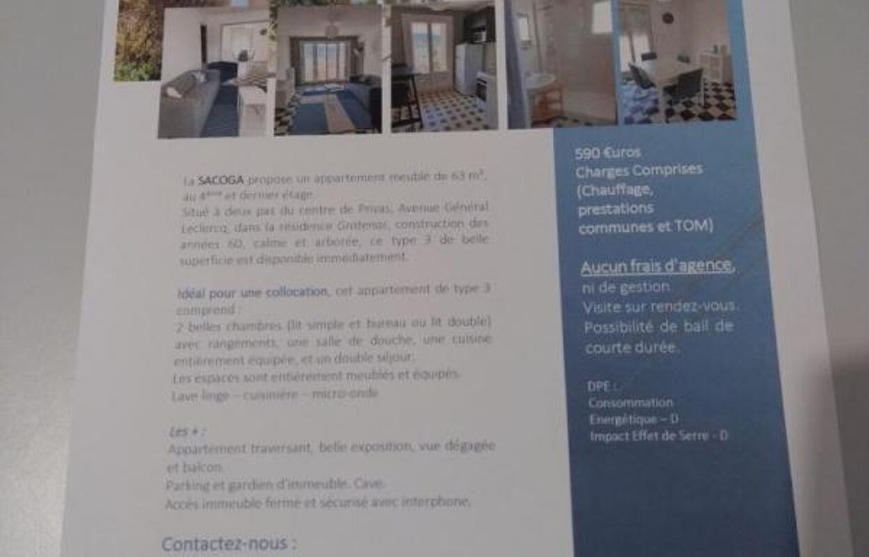 appartement 4 pièces 63 m2 à louer à Privas (07000)