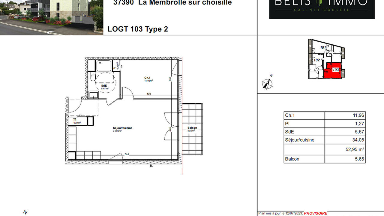 appartement 2 pièces 52 m2 à vendre à La Membrolle-sur-Choisille (37390)