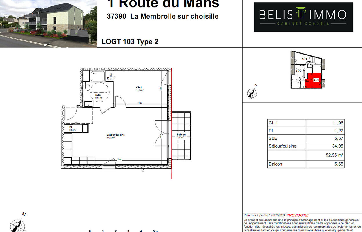 appartement 2 pièces 52 m2 à vendre à La Membrolle-sur-Choisille (37390)