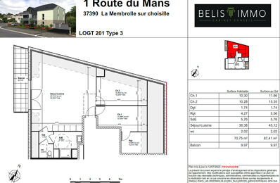 vente appartement 267 500 € à proximité de Beaumont-Louestault (37360)