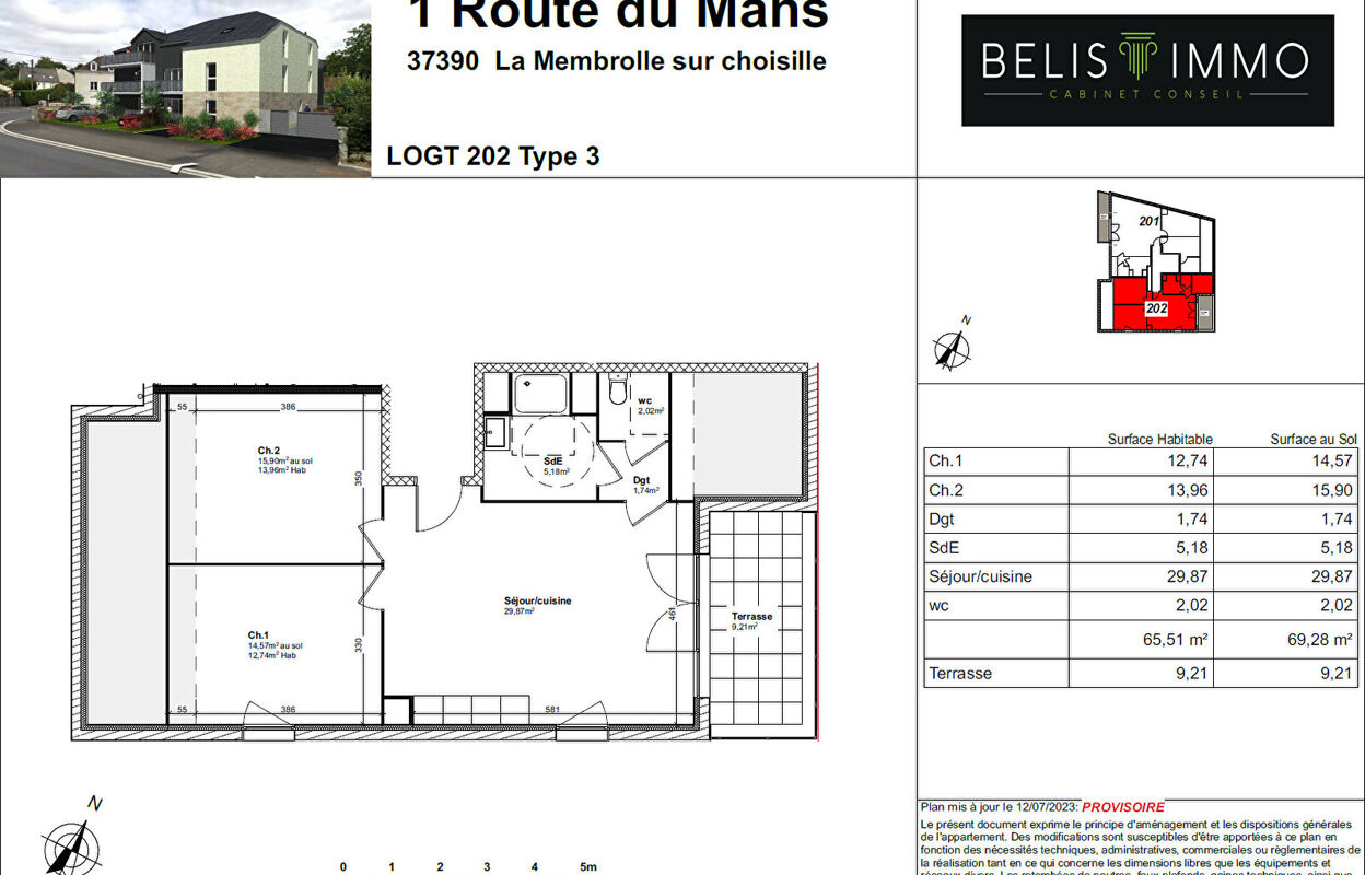 appartement 3 pièces 65 m2 à vendre à La Membrolle-sur-Choisille (37390)