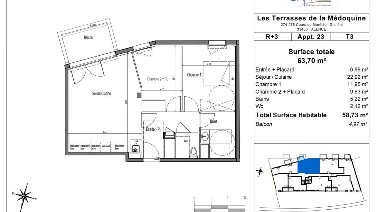 appartement 3 pièces 59 m2 à vendre à Talence (33400)