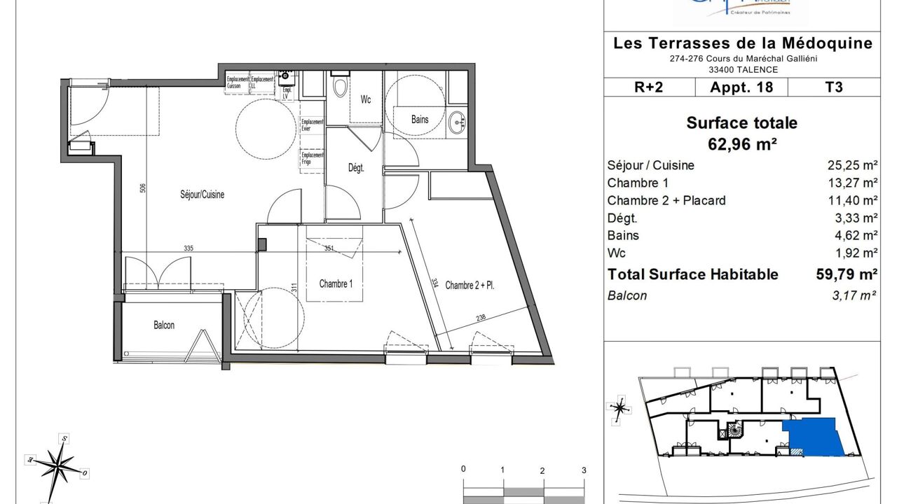 appartement 3 pièces 59 m2 à vendre à Talence (33400)