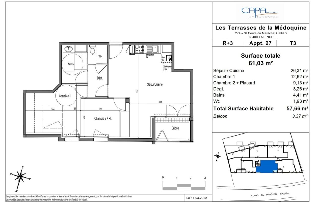 appartement 3 pièces 57 m2 à vendre à Talence (33400)